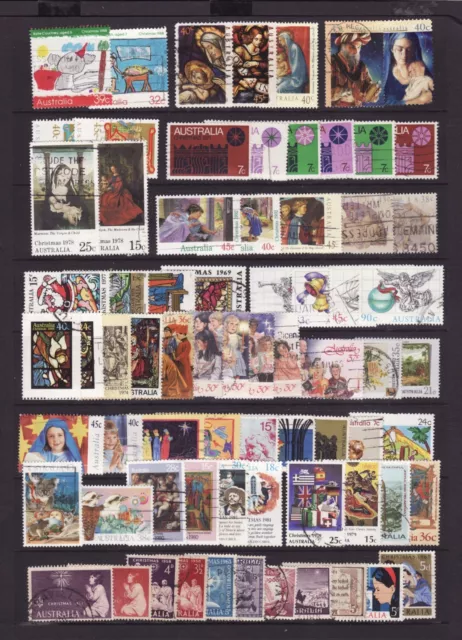 COLLECTION of 70 AUSTRALIA CHRISTMAS STAMPS ALL DIFFERENT inc HIGH VALUE 3 SCANS