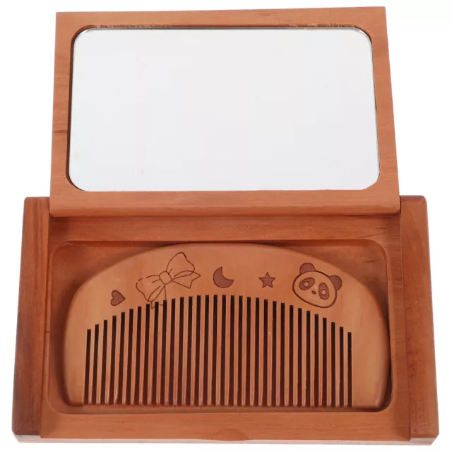 Wooden Simple Pocket Mirror With Comb for Girl Women