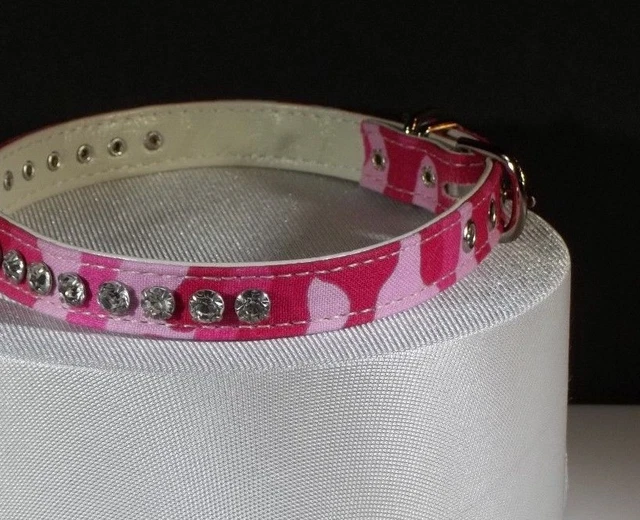 Crystal Jewels Rhinestone Bling Dog Collar Designer Hot Pink Camo Super Cute!