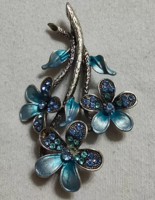 Vintage Crystal Flower Brooch Pin Sky Blue, Holy Land