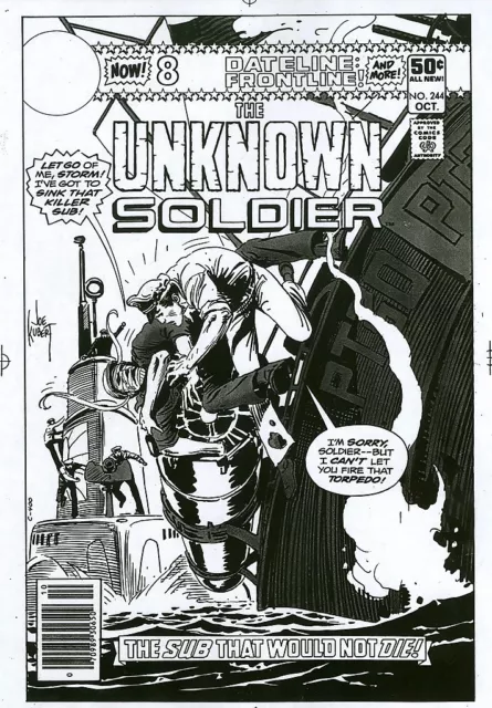 Unknown Soldier 244 COVER ART ACETATE PROOF Joe Kubert NAZI KILLER SUB WWII B/W