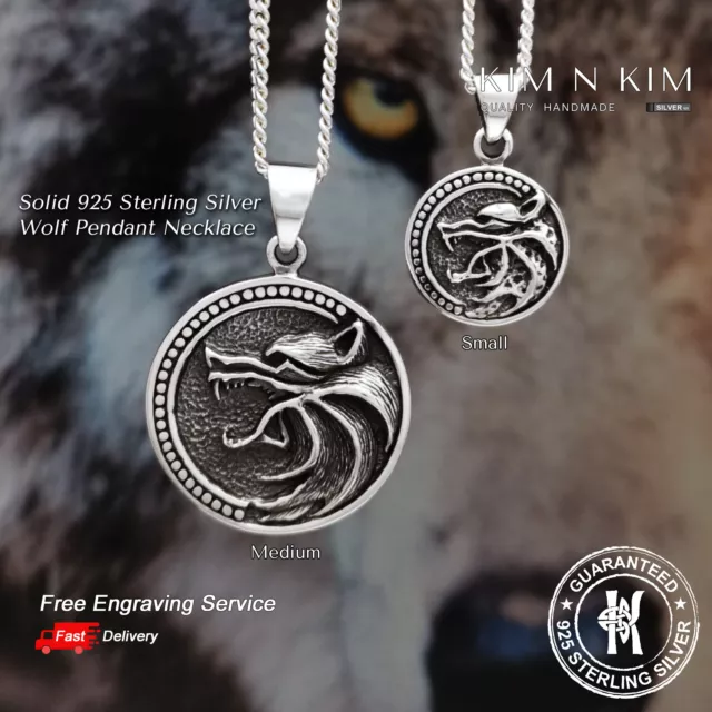 Witcher Salvaje Caza Colgante Lobo Collar ✔Grabado Gratis ✔Sólido 925 Plata ✔