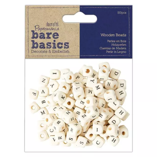 100 Papermania Bare Basics Alphabets Printed Wooden Beads Jewellery Making Craft