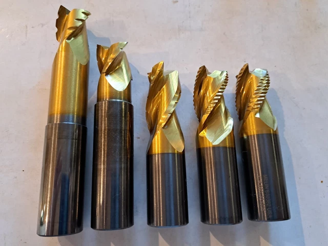 Carbide One Inch Dia 3 Flute Roughing Endmills 5 PCs CnC Sharpened & Coated