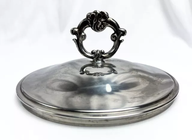 Polished Vintage Silver Plate Serving Lid with Ornate Handle - FREE SHIPPING
