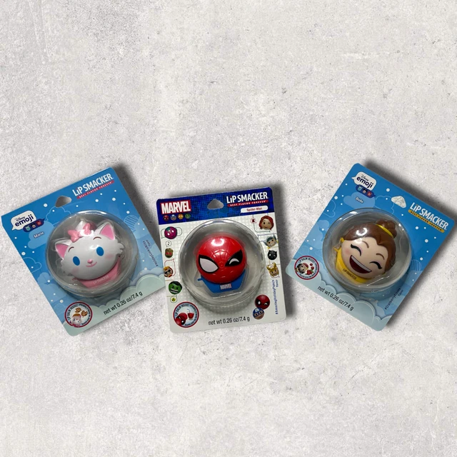 Lip Smacker Disney emoji Marie + Belle + Marvel Spider-man ~ 0.26 oz