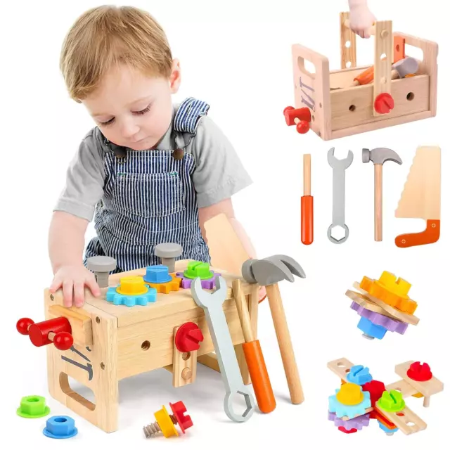Werkzeugkoffer Kinder Werkzeug Holzspielzeug, 29 Stück Werkbank Kinderwerkzeug S