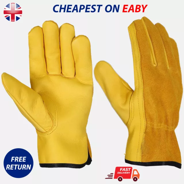 Yellow Leather Gardening Gloves Thorn Proof Garden Work Driver Safety Glove