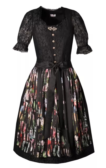 Dirndl midi 70 cm Froschkern schwarz Spitze Kurzarm 2-tlg. Sheego