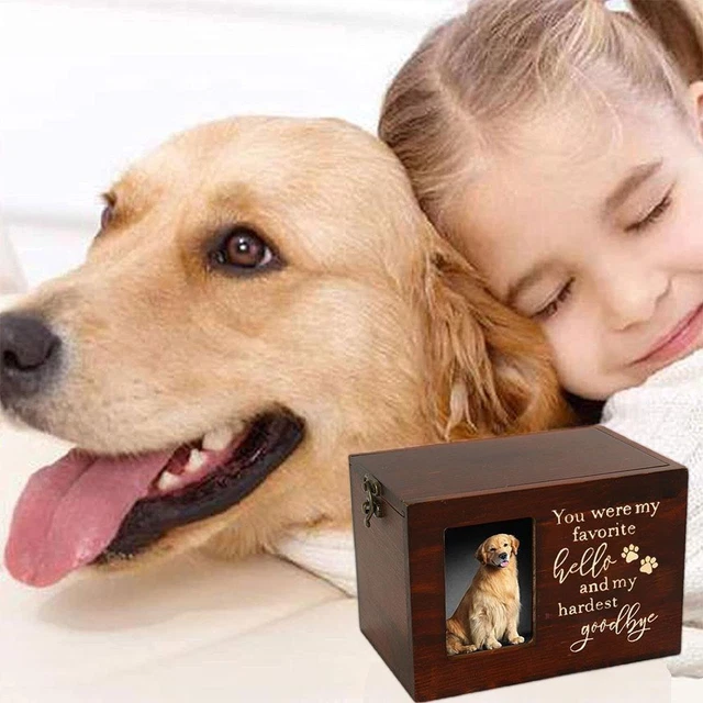 Wooden Pet Memorial Urn for Ashes with Photo Frame Cat / Dog Memory Box Keepsake