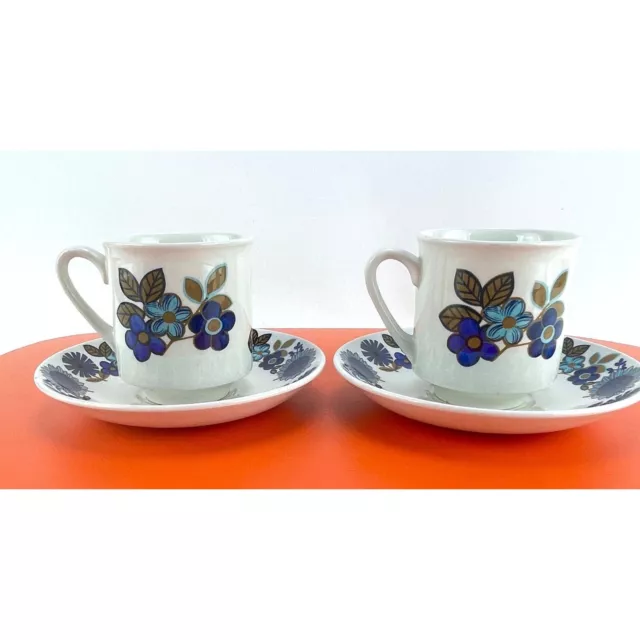 Vintage Grindley & co. Hawaii pattern cup & saucer set, demitasse blue floral 3