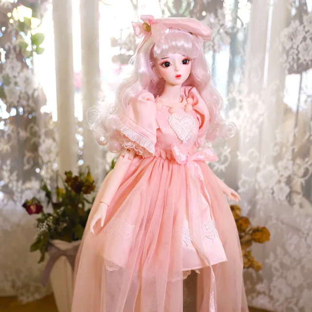 Bambola 62 cm BJD 1/3 palla snodata ragazza set completo abiti da principessa rosa trucco 2