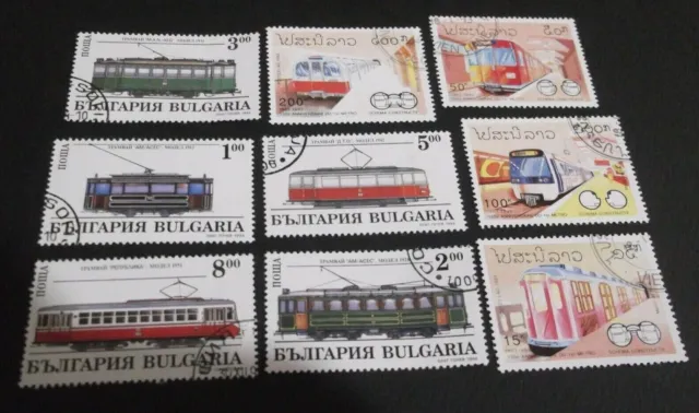 Lote De 9 Sellos Diferentes Con Tema: Metro, Tranvías De Bulgaria Y Asia...