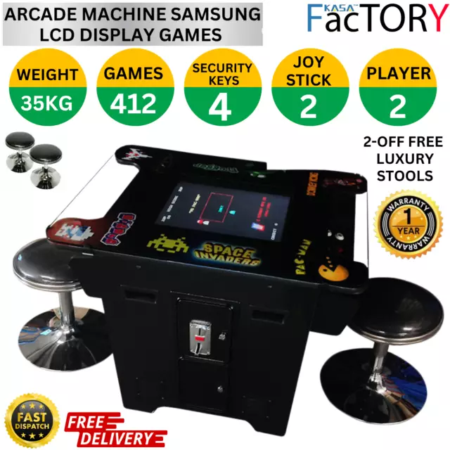 Cocktail Table Top Arcade Machine 21" Samsung Screen 412 Room Games Free Stools