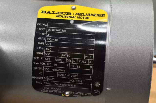Baldor 35R095X073G1, 1/2 HP Motor, 230/460 V, 4/2 A, 1140 RPM, 60 HZ, 1 Phase 3