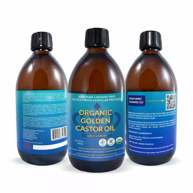 Organic Golden Castor Oil - 500ml (16.9oz) | 100% Pure & Expeller Pressed AU