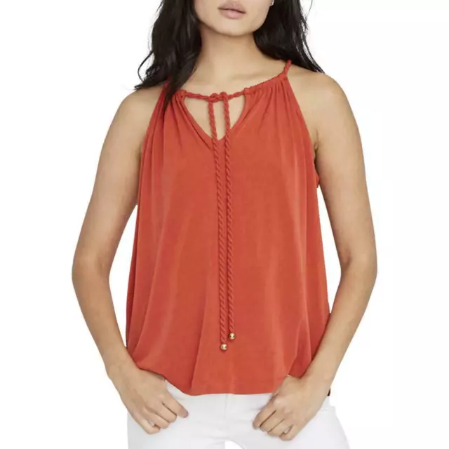 RACHEL Rachel Roy Womens Top Tie Neck Split Back Tank Top Blouse Lava XL $59