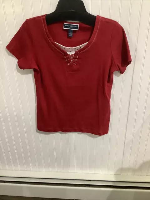 Karen Scott Womens Blouse Size Medium Red Short Sleeve Top