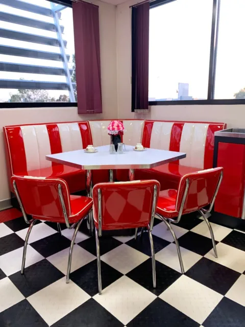 1950 American Retro Cafe Corner Booth Dining with 3 Chairs, 1 Table 1 Corner Set
