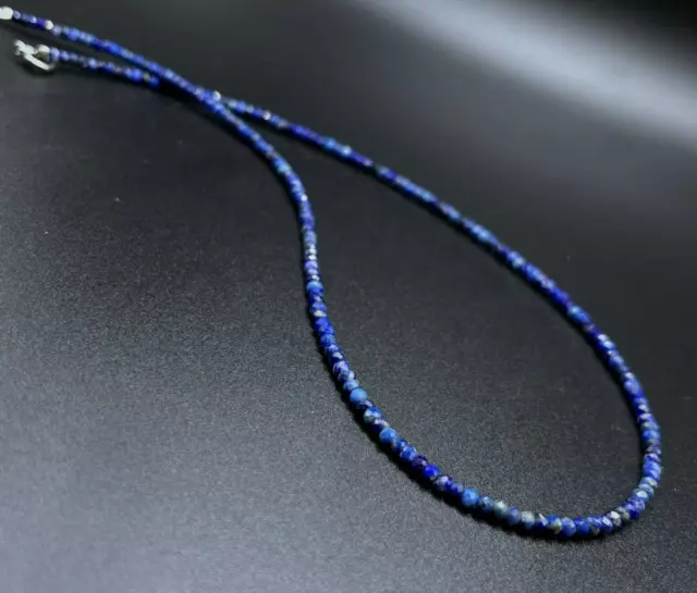 50 cm Facettiert  Lapislazuli Edelstein Natur kette ,,3mm, Silber ( Lapis- 99)