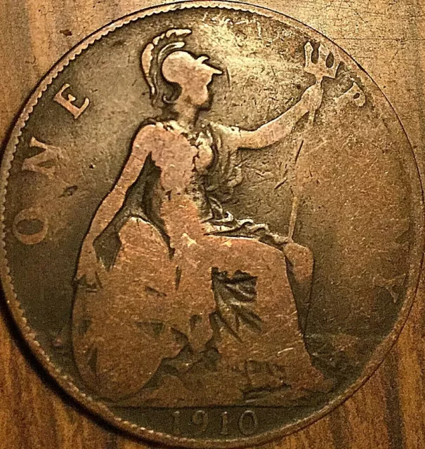 1910 Uk Gb Great Britain One Penny