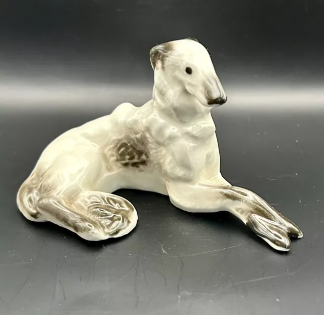 Vintage Borzoi Russian Wolfhound Dog Figurine Ceramic Porcelain 4.5Lx2.75Hx2.5W