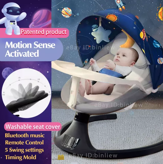 Bluetooth Electric Baby Swing Infant Cradle Bouncer Rocker Chair Music Remote UK