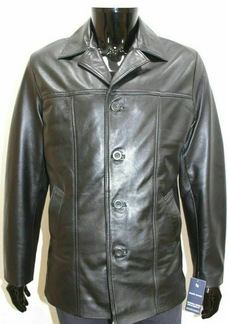Hombre 100% Cuero Auténtico Cuatro Botón Chaqueta Americana Negro Suave Cordero