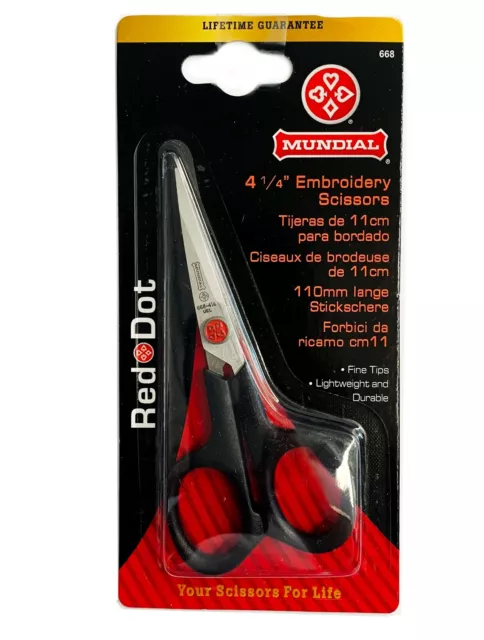 Mundial 4-1/2-Inch Red Dot Embroidery Scissors 668, Knife Edge