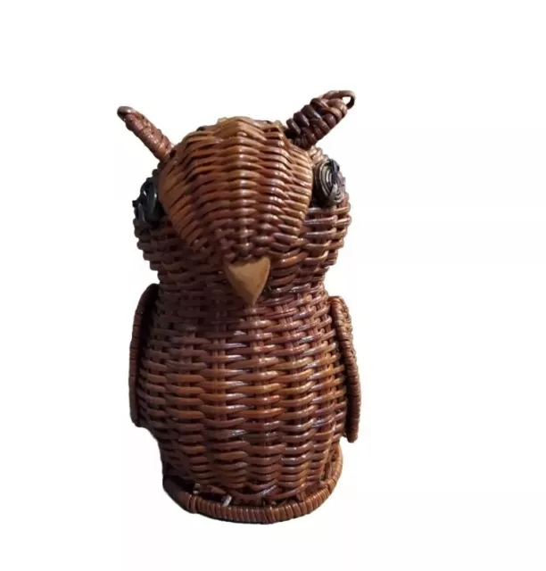 Vintage Woven Wicker Rattan Owl Basket  Mini Planter Potpourri  Trinkets Decor