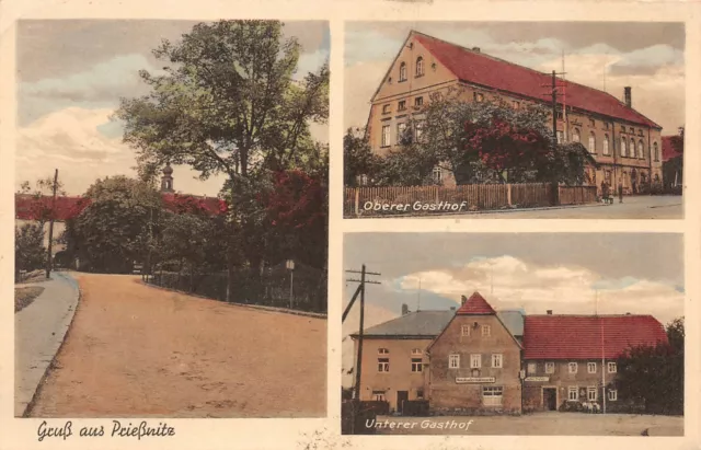 Gruss aus Prießnitz mit oberer und unterer Gasthof Sachsen Postkarte AK 1940