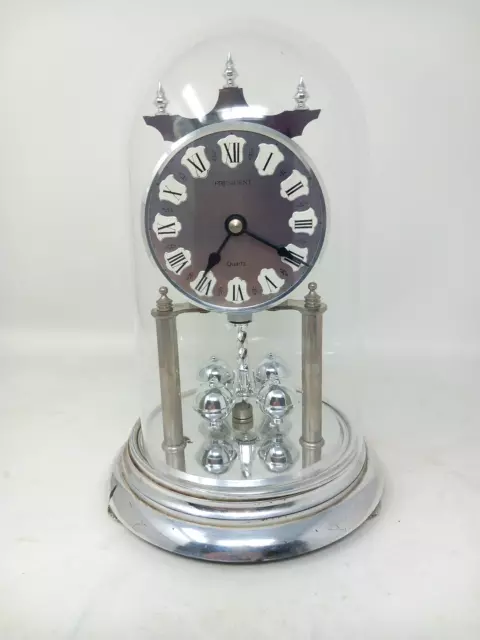 Vintage Quartz Large Silver Dome Anniversary Mantel Clock Moving Pendulum Tested