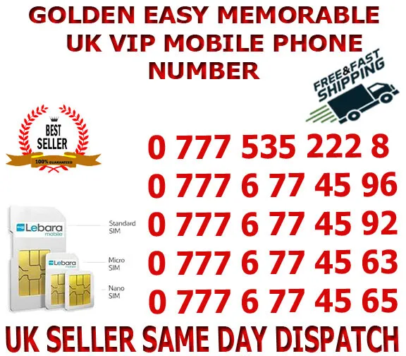 GOLDEN EASY MEMORABLE UK VIP MOBILE PHONE NUMBER/PLATINUM SIM ( Lebara  B 35 )