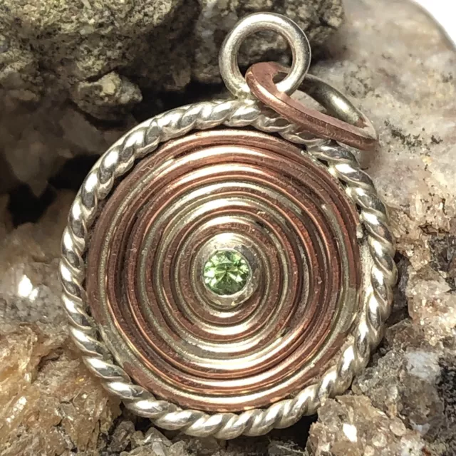 27 Ct Tw Copper & 925 Sterling Silver Tsavorite  Green Garnet Spiral Pendant USA