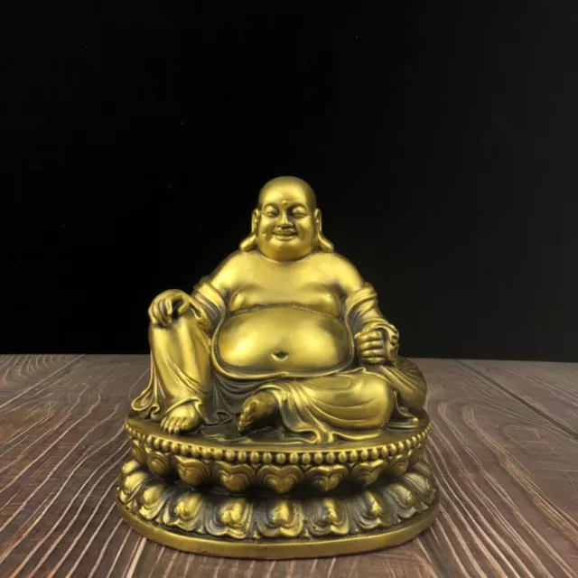 Big Chinese copper Hand carved Exquisite lotus Maitreya buddha Statue