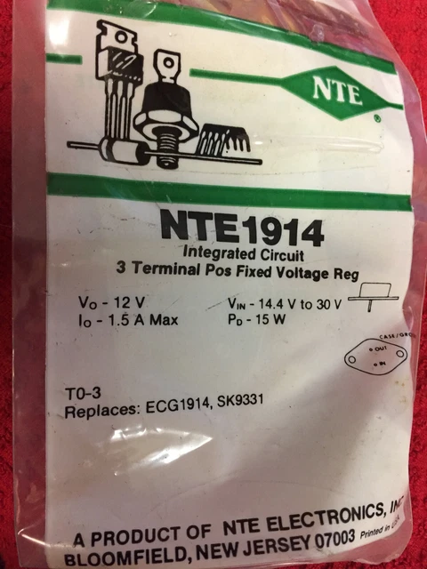 Nte1914 	 Ic Reg Linear 12V 1A To3
