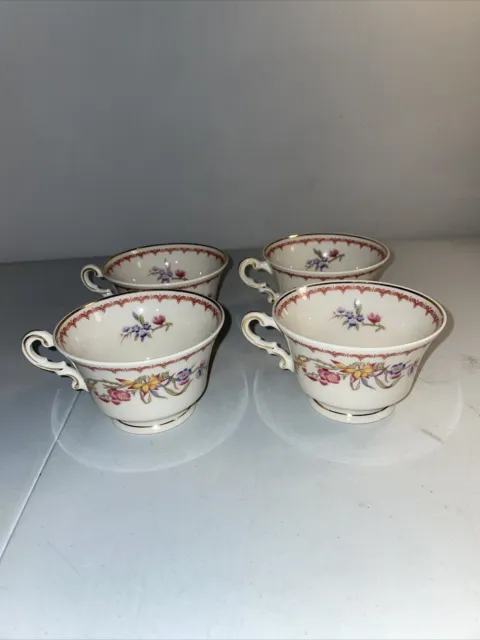 Old Ivory Syracuse China OPCO Floral Flowers Bombay 4" Coffee Cups Set of 4