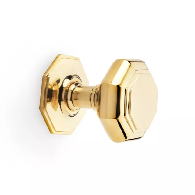 110mm Solid Polished Brass Octagonal Centre Door Knob Pull Front Back Very Large
