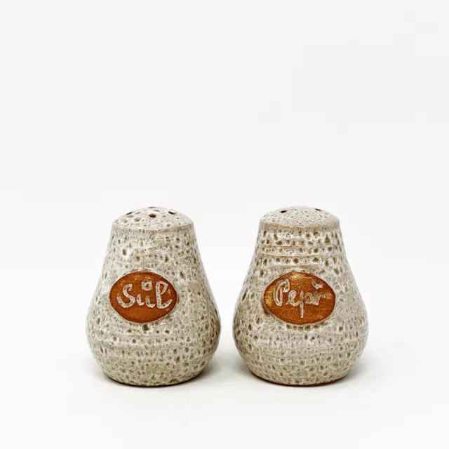 Studio Art Pottery Salt & Pepper Shaker Set With Czech Text Original Cork Plugs