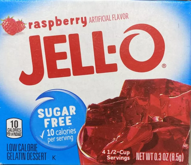 Jello RASPBERRY SUGAR FREE Gelatin Dessert 0.3 oz Box Jell-O - NEW FREE SHIPPING