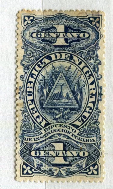 NICARAGUA; 1890s early classic Revenue issue fine used 1c. value