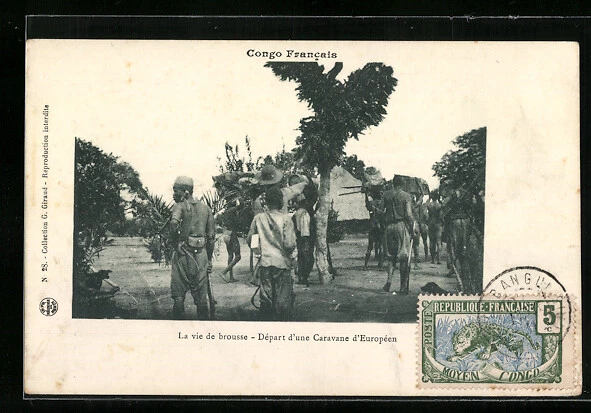 CPA Congo Francais, La vie de brousse, Départ d´une Caravane d´Européen