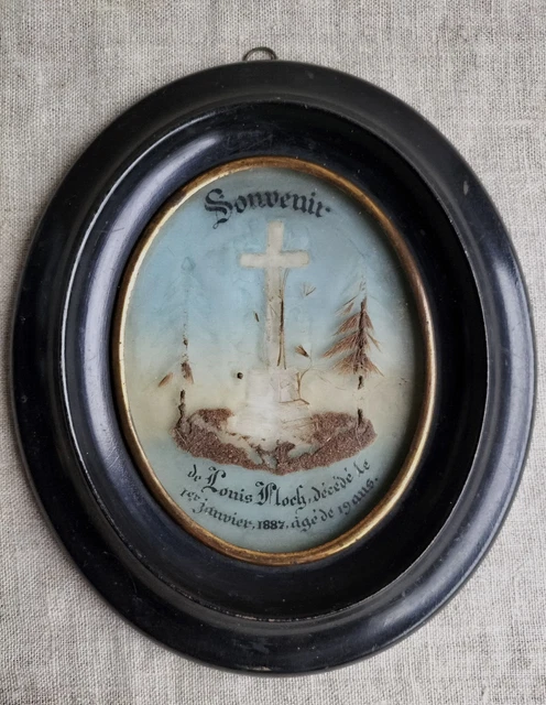 CADRE RELIQUAIRE SOUVENIR - TRAVAIL DE CHEVEUX - 1887 - XIXème - BOIS