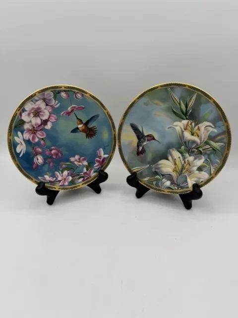 Set of 2 Signed Cyndi Nelson Hummingbird Pickard Plates Numbered Made in the USA