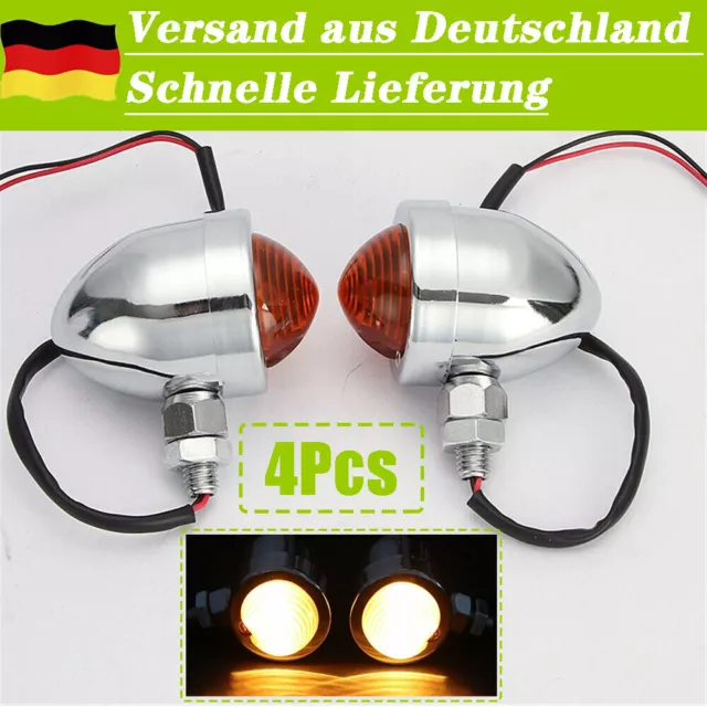 4PCS Mini Motorrad Blinker Chrom Metall Vorne Hinten für Harley Honda Yamaha 2