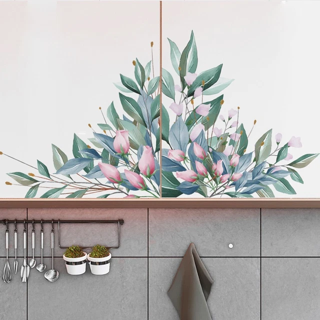 Autocollants Muraux 3D Plantes Vertes Bonsaï - 3 Feuilles 30x45 Cm - Vinyle PVC Amovible - Déco Salon, Chambre, Bureau - DIY Facile