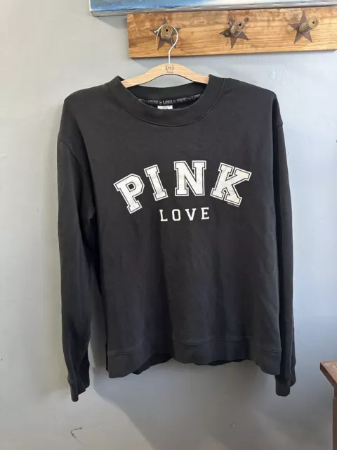 Victorias Secret Pink Love University Crew sweatshirt Sz Medium Black And White