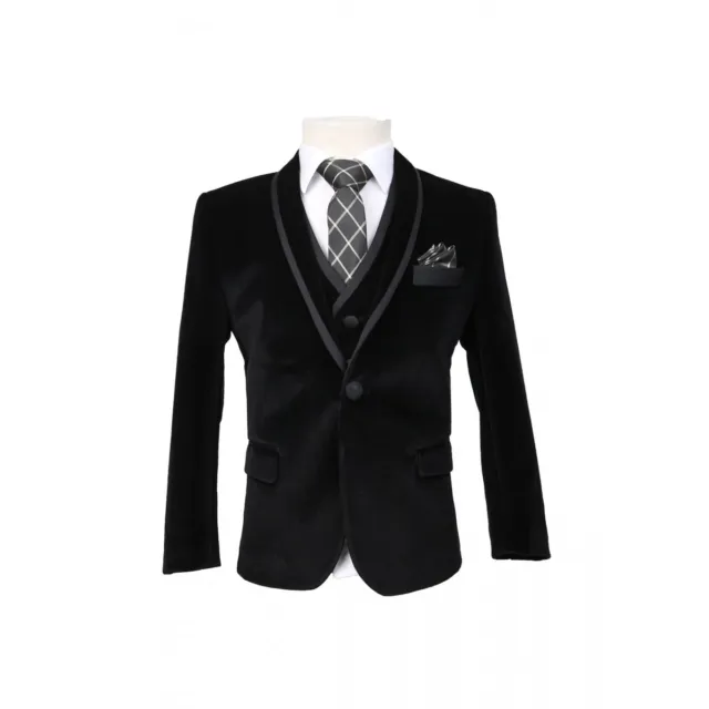 Jungen schwarz Samt Smoking Anzug Kinder Premium formelle Hochzeit Pageboy Samt Anzüge