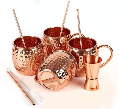 mesure de bar et paille Set complet Gin Mule tasses en cuivre pour les cocktails set cadeau de 4 mugs 4 gobelets en cuivre dune capacité de 480 ml ONVAYA® Moscow Mule 