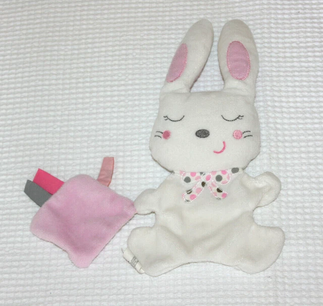 Nicotoy Doudou Lapin Reversible Double Face Blanc Mouchoir Pois Etiquettes Kom9